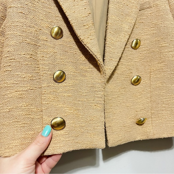 House of Harlow 1960 Tan Tweed Cropped Blazer Gold Buttons Old Money Small - Picture 3 of 12